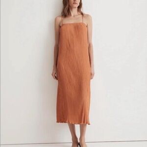 Madewell Rust-Orange Pleated Slip Midi Dress